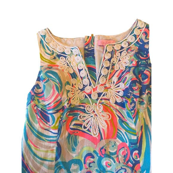 Lilly Pulitzer Colorful Sleeveless Dress Sz 0 100% Cotton Zip Close Embroidered - Picture 3 of 5